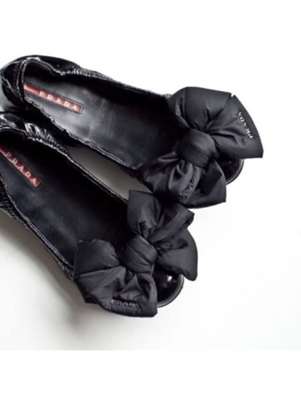 Prada Black Satin Bow Ballet Flats